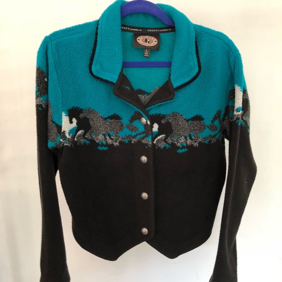 Sweaters - Vintage fleece teal horse sweater 24